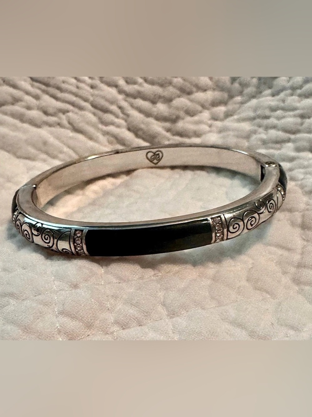 Brighton Wiltern Hinged Black & Silver Engraved Bracelet